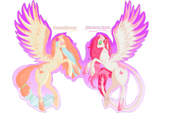Size: 3000x2000 | Tagged: safe, artist:niniibear, derpibooru import, oc, oc only, pegasus, pony, duo, leonine tail, pegasus oc, rearing, simple background, tail, transparent background