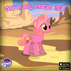 Size: 843x843 | Tagged: safe, derpibooru import, pony, unicorn, canter creek cardplayer, female, gameloft, mare, my little pony logo, standing, text, unnamed character, unnamed pony