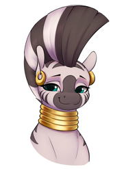 Size: 1449x1974 | Tagged: safe, artist:aquaticvibes, derpibooru import, zecora, zebra, bust, female, looking at you, mare, simple background, smiling, smiling at you, solo, white background