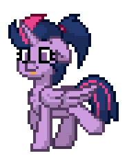Size: 184x232 | Tagged: safe, artist:twilyisbestpone, derpibooru exclusive, derpibooru import, twilight sparkle, twilight sparkle (alicorn), alicorn, pony, adorkable, alternate hairstyle, animated, chest fluff, cute, dork, ears, female, floppy ears, gif, mare, pony town, ponytail, silly, silly pony, simple background, solo, tongue, tongue out, transparent background, trotting, twiabetes