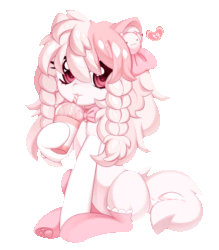 Size: 816x933 | Tagged: safe, alternate version, artist:miioko, derpibooru import, oc, oc only, earth pony, pony, :p, animated, braid, clothes, commission, drinking, eyelashes, female, gif, mare, one eye closed, paw socks, simple background, sitting, socks, solo, tongue, tongue out, transparent background, wink, ych result