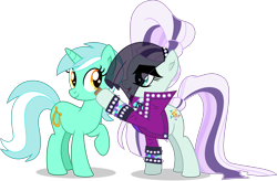 Size: 6680x4394 | Tagged: safe, artist:thatusualguy06, derpibooru import, coloratura, lyra heartstrings, earth pony, pony, unicorn, the mane attraction, .svg available, absurd resolution, clothes, countess coloratura, duo, duo female, female, hoofsies, jacket, raised hoof, raised leg, simple background, stamp, svg, transparent background, vector, veil