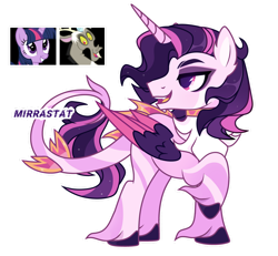 Size: 1280x1183 | Tagged: safe, artist:mirrastat, derpibooru import, discord, twilight sparkle, oc, alicorn, draconequus, hybrid, pony, alicorn oc, base used, colored wings, discolight, eyelashes, female, hoof shoes, horn, interspecies offspring, looking back, male, mare, offspring, parent:discord, parent:twilight sparkle, parents:discolight, raised hoof, raised leg, shipping, simple background, solo, stallion, straight, transparent background, two toned wings, wings