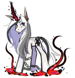 Size: 1600x1670 | Tagged: safe, artist:strangle12, derpibooru import, oc, oc only, pony, unicorn, chains, ear fluff, ears, eyelashes, glowing, glowing horn, horn, male, simple background, solo, stallion, unicorn oc, white background