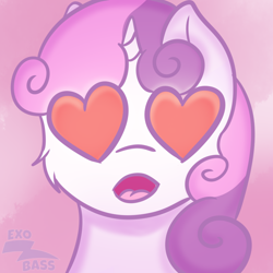 Size: 1000x1000 | Tagged: safe, artist:exobass, derpibooru import, sweetie belle, unicorn, admiration, admiring, female, filly, foal, heart, heart eyes, wingding eyes