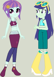 Size: 379x539 | Tagged: safe, artist:matthewjabeznazarioa, derpibooru import, blueberry cake, sunny flare, equestria girls, crossover, exeron fighters, exeron outfit, martial arts kids, martial arts kids outfit