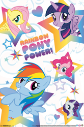 Size: 398x603 | Tagged: safe, derpibooru import, fluttershy, pinkie pie, rainbow dash, rarity, twilight sparkle, twilight sparkle (alicorn), alicorn, heart, merchandise, official, poster, stars, text