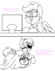 Size: 3000x3876 | Tagged: safe, artist:feather_bloom, derpibooru import, oc, oc:buttercream flow, oc:dicker shakedown, blanket, disappointed, expectation vs reality, funny, happy tree friends, scared, shocked