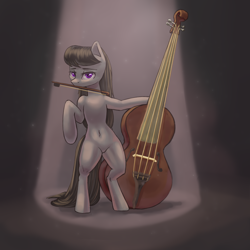 Size: 2000x2000 | Tagged: safe, artist:falses, derpibooru import, octavia melody, earth pony, pony, adorasexy, belly button, bipedal, bow, bow (instrument), cello, cute, digital art, dust, elegant, eyebrows, eyes open, female, gradient background, high res, light, mare, missing accessory, mouth hold, musical instrument, sexy, shading, sketch, solo, standing, tavibetes, thighs, violin, violin bow