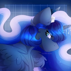 Size: 3000x3000 | Tagged: safe, artist:mikkybun, derpibooru import, princess luna, alicorn, pony, horn, horn jewelry, jewelry, profile, solo