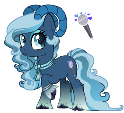 Size: 937x853 | Tagged: safe, artist:princess-kitsune-tsu, derpibooru import, coloratura, grogar, oc, pony, g4, blue coat, blue mane, bracelet, chest fluff, clothes, curly hair, curly mane, eyelashes, eyeshadow, fluffy, fusion, gradient hooves, gradient legs, horns, jewelry, long tail, makeup, ram horns, scarf, simple background, singer, solo, tail, transparent background, unshorn fetlocks