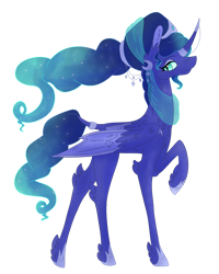 Size: 2000x2500 | Tagged: safe, artist:xaneyraccoon, derpibooru import, princess luna, alicorn, pony, alternate hairstyle, colored wings, ethereal mane, feathered fetlocks, female, hoof shoes, mare, raised hoof, raised leg, redesign, simple background, solo, starry mane, transparent background, two toned wings, wings