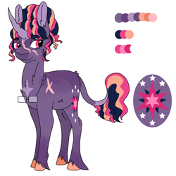 Size: 2000x2000 | Tagged: safe, artist:xaneyraccoon, derpibooru import, twilight sparkle, unicorn twilight, pony, unicorn, eye scar, female, glasses, mare, redesign, reference sheet, scar, simple background, transparent background, unshorn fetlocks