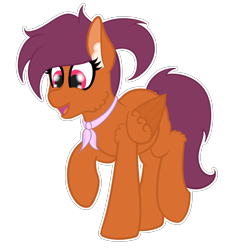 Size: 3228x3336 | Tagged: safe, artist:justapone, derpibooru import, oc, oc only, oc:vee, pegasus, pony, cheek fluff, colored, ear fluff, ears, flat colors, happy, lineart, pegasus oc, ponytail, raffle prize, raised leg, red eyes, simple background, solo, sticker, transparent background