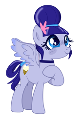 Size: 1715x2556 | Tagged: safe, artist:lavender-bases, artist:vernorexia, derpibooru import, pegasus, pony, g4, base used, blue coat, blue eyes, blue hair, blue mane, blueberry muffin (strawberry shortcake), blushing, choker, colored wings, crossover, cutie mark, female, flower, flower in hair, gradient wings, hair bun, hairband, hoof on chest, jewelry, mare, monochrome, ponified, raised hoof, raised leg, simple background, solo, strawberry shortcake, strawberry shortcake berry in the big city, transparent background, wings