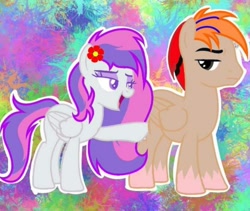 Size: 1280x1080 | Tagged: safe, artist:musicrose, derpibooru import, oc, oc:fededash, oc:musicrose, pegasus, colored background, looking, looking back, pegasus oc, touch