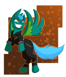 Size: 2269x2642 | Tagged: safe, artist:hiddenfaithy, derpibooru import, oc, oc only, oc:jolts, pegasus, pony, fallout equestria, clothes, colored wings, enclave, fallout equestria: uncertain ties, flight suit, flying, old art is old, semi-transparent, simple background, solo, wings