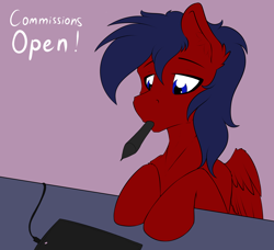 Size: 3400x3100 | Tagged: safe, artist:trast113, derpibooru import, oc, oc only, pegasus, pony, advertisement, commission open, graphics tablet, mouth hold, solo, stylus