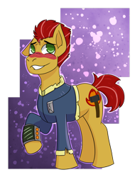 Size: 2132x2812 | Tagged: safe, artist:hiddenfaithy, derpibooru import, oc, oc only, oc:blaze, earth pony, pony, fallout equestria, blushing, fallout equestria: uncertain ties, old art is old, semi-transparent, simple background, solo