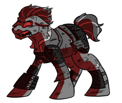Size: 1280x1086 | Tagged: safe, artist:hiddenfaithy, derpibooru import, oc, oc only, oc:blaze, earth pony, pony, fallout equestria, angry, armor, armored pony, ears back, fallout equestria: uncertain ties, implied drug use, monochrome, rage, simple background, solo, transparent background