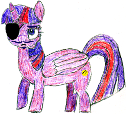 Size: 500x454 | Tagged: safe, artist:ewxep, twilight sparkle, twilight sparkle (alicorn), alicorn, pony, friendship university, alternate cutie mark, eyebrows, eyepatch, eyepatch (disguise), moustache, paper-thin disguise, simple background, solo, white background