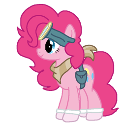 Size: 600x600 | Tagged: safe, artist:madiovo, derpibooru import, pinkie pie, earth pony, pony, bag, clothes, dusk till dawn, friday night funkin', goggles, pibby, saddle bag, scarf, smiling, socks