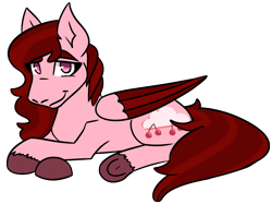 Size: 1503x1122 | Tagged: safe, artist:hiddenfaithy, derpibooru import, oc, oc only, oc:cherry showers, pegasus, pony, colored wings, colored wingtips, lying down, simple background, solo, transparent background, wings