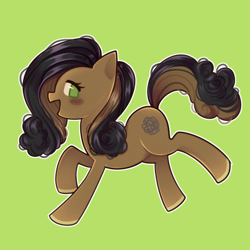 Size: 2500x2500 | Tagged: safe, artist:tiramichi, derpibooru import, oc, oc only, oc:dust ball, earth pony, pony, female, green background, hair over one eye, mare, simple background