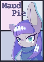 Size: 1448x2048 | Tagged: safe, artist:sc_kis_rko, derpibooru import, maud pie, earth pony, pony, bust, clothes, female, looking at you, mare, solo, text