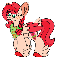 Size: 954x1000 | Tagged: safe, artist:scribble-dragon, derpibooru import, oc, oc only, oc:crimson clementine, pegasus, pony, bandana, colored hooves, colored wings, fangs, feathered fetlocks, female, freckles, looking down, mare, offspring, parent:big macintosh, parent:fluttershy, parents:fluttermac, simple background, smiling, solo, tail, tail feathers, transparent background, two toned wings, wings