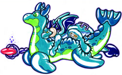 Size: 1024x634 | Tagged: safe, artist:kieliindustries, derpibooru import, princess ember, dragon, sea dragon, bloodstone scepter, dragoness, female, handles, inanimate tf, inflatable toy, pool toy, simple background, transformation, white background