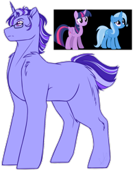 Size: 924x1174 | Tagged: safe, artist:purplegrim40, derpibooru import, trixie, twilight sparkle, twilight sparkle (alicorn), oc, alicorn, pony, unicorn, female, magical lesbian spawn, male, mare, offspring, parent:trixie, parent:twilight sparkle, parents:twixie, simple background, stallion, transparent background