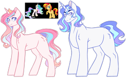 Size: 1923x1193 | Tagged: safe, artist:purplegrim40, derpibooru import, princess celestia, sunset shimmer, oc, alicorn, pony, unicorn, female, horn, magical lesbian spawn, male, mare, offspring, parent:princess celestia, parent:sunset shimmer, simple background, stallion, transparent background, unicorn oc