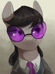 Size: 1560x2100 | Tagged: safe, artist:cadillacdynamite, derpibooru import, octavia melody, earth pony, pony, equestria at war mod, clothes, dmitri shostakovich, female, glasses, grey hair, looking at each other, looking at someone, mare, necktie, smiling, solo, the new order: last days of europe, vinyl's glasses
