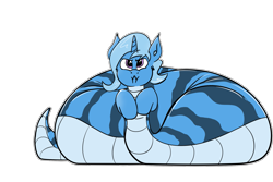 Size: 2129x1418 | Tagged: safe, artist:rubiont, artist:triksa, derpibooru import, edit, oc, oc only, oc:triksa, original species, snake, snake pony, belly, big belly, cute, fat, fat coils, fat tail, grumpy, simple background, solo, tail, transparent background