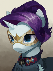 Size: 1560x2100 | Tagged: safe, artist:cadillacdynamite, derpibooru import, rarity, pony, unicorn, equestria at war mod, clothes, gemstones, mask, the new order: last days of europe