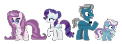 Size: 1280x460 | Tagged: safe, artist:marrayala, derpibooru import, rarity, oc, oc:beryl, oc:eveline barrette, pony, unicorn, base used, bowtie, family, fashion plate, female, filly, foal, glasses, male, mare, offspring, parent:fashion plate, parent:rarity, parents:rariplate, rariplate, shipping, simple background, stallion, straight, transparent background, watermark