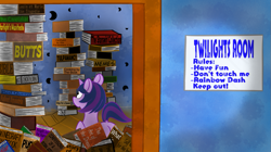 Size: 1029x578 | Tagged: safe, artist:mareijuana, derpibooru import, twilight sparkle, pony, unicorn, bible, book, butts, indoors, meme, sitting, that pony sure does love books, whiteboard