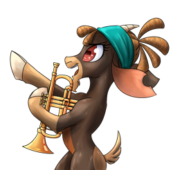 Size: 1221x1200 | Tagged: safe, artist:redahfuhrerking, derpibooru import, shanty goat, goat, them's fightin' herds, community related, musical instrument, simple background, solo, transparent background, trumpet
