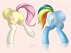 Size: 4096x3058 | Tagged: safe, artist:jotapensfw, derpibooru import, fluttershy, rainbow dash, pegasus, pony, butt, clothes, dress, flank, flutterbutt, half body, plot, rainbutt dash, raised leg, see-through, socks, standing, underhoof