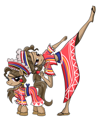 Size: 3111x4000 | Tagged: safe, artist:wenraz, derpibooru import, oc, oc only, oc:reyna, earth pony, pony, equestria girls, belt, clothes, compression shorts, ear piercing, earring, equestria girls-ified, feet, female, filipino, hat, high kick, jewelry, kicking, mare, midriff, necklace, philippines, piercing, sandals, shirt, simple background, skirt, transparent background