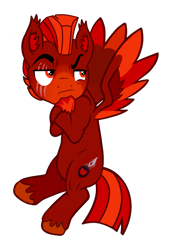 Size: 1277x1878 | Tagged: safe, artist:firehearttheinferno, derpibooru import, oc, oc only, oc:lance longmane, pegasus, pony, angry, beard, belly, crossed arms, ear fluff, ear tufts, ears, eyebrows, facial hair, flapping wings, flying, full body, goatee, grumpy, hooves, mohawk, muscles, orange eyes, orange wings, pegasus oc, persona, pouting, raised eyebrow, red wings, redesign, scar, show accurate, simple background, spread wings, transparent background, unamused, vector, wings