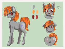 Size: 4000x3000 | Tagged: dead source, safe, alternate version, artist:rainy105, derpibooru import, oc, oc only, oc:darkmind, pony, unicorn, blind, butt, cute, female, gift art, horn, mare, presenting, raised tail, reference sheet, rule 63, sad, simple background, solo, surprised, tail, wrong body color, wrong cutie mark
