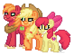 Size: 1000x744 | Tagged: safe, artist:notsosmartsmarty, derpibooru import, edit, apple bloom, applejack, big macintosh, earth pony, pony, g4, apple siblings, apple sisters, brother and sister, female, filly, foal, male, mare, pixel art, pony town, siblings, simple background, sisters, stallion, transparent background, trio