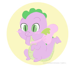 Size: 724x664 | Tagged: safe, artist:rlynn-art, derpibooru import, spike, dragon, abstract background, baby, baby dragon, baby spike, bow, cute, male, slit eyes, solo, spikabetes, younger