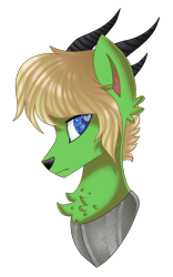 Size: 750x1200 | Tagged: safe, artist:moonert, derpibooru import, pony, bust, chest fluff, clothes, horns, simple background, solo, transparent background