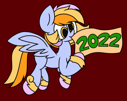 Size: 2542x2024 | Tagged: safe, artist:derpyalex2, derpibooru import, oc, pegasus, pony, 2022, banner, flying, happy new year, holiday