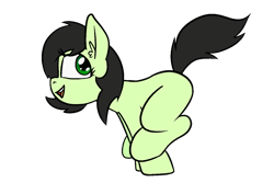 Size: 1414x1000 | Tagged: safe, artist:happy harvey, derpibooru import, oc, oc only, oc:anon filly, earth pony, pony, blank flank, drawn on phone, ear fluff, ears, female, filly, foal, happy, looking back, running, simple background, smiling, solo, transparent background