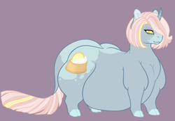 Size: 2589x1806 | Tagged: safe, artist:shadypixels, derpibooru import, oc, oc only, oc:lemon teacake, classical unicorn, unicorn, chubby, cloven hooves, curved horn, fat, horn, leonine tail, male, obese, solo, unicorn oc