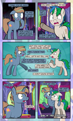 Size: 1920x3169 | Tagged: safe, artist:alexdti, derpibooru import, oc, oc only, oc:brainstorm (alexdti), oc:marco, pony, unicorn, comic:quest for friendship, blushing, comic, dialogue, duo, duo male, ears back, eye contact, eyelid pull, high res, hooves, horn, looking at each other, looking at someone, male, open mouth, raised hoof, raised leg, rearing, shrunken pupils, speech bubble, stallion, standing, tail, twilight's castle, two toned mane, two toned tail, underhoof, unicorn oc